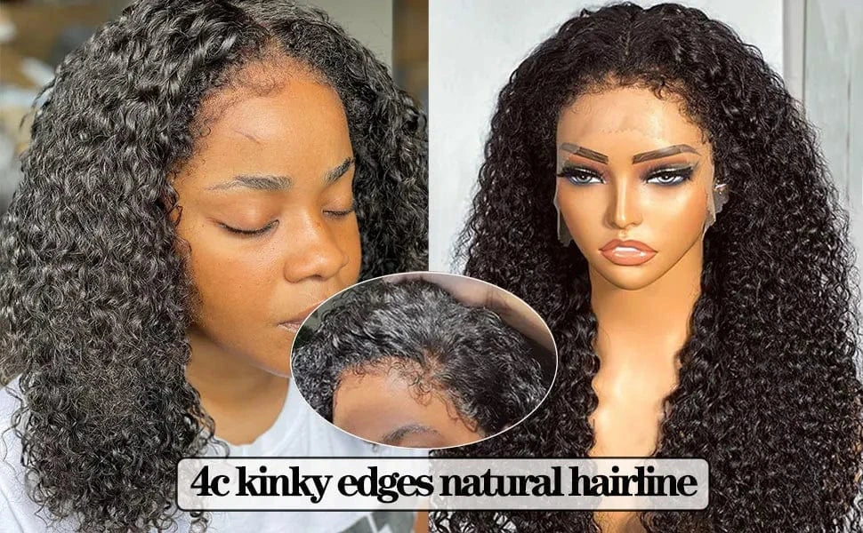 Deep Curly 360 Lace Front Wigs Human Hair With 4C Kinky Curly Edges 180% Density Glueless Pre Plucked Bleached Knots For Women