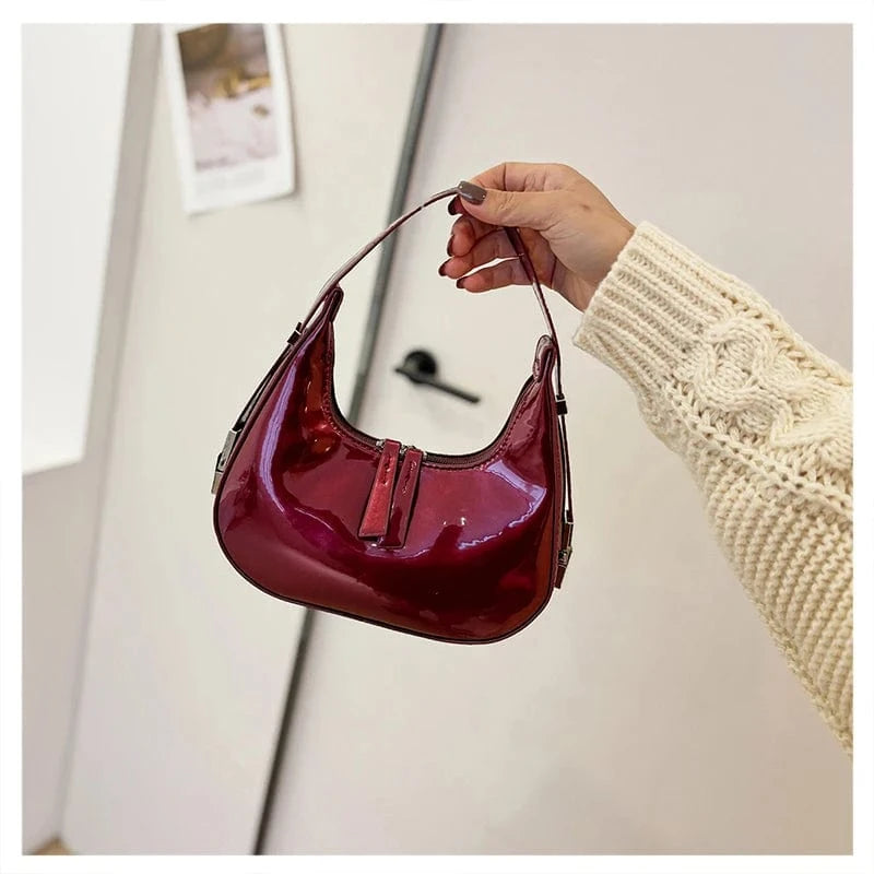 deep Red Underarm Women's Bag Bright color New Women's Portable Small Square Zipper Bag Single Shoulder Messenger Bag