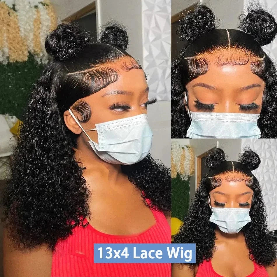 Deep Wave Curly 13x4 Transparent Lace Front Wig Short Bob Lace Wig Baby Hair Human Hair 4x4 Lace Closure Wig for Black Women