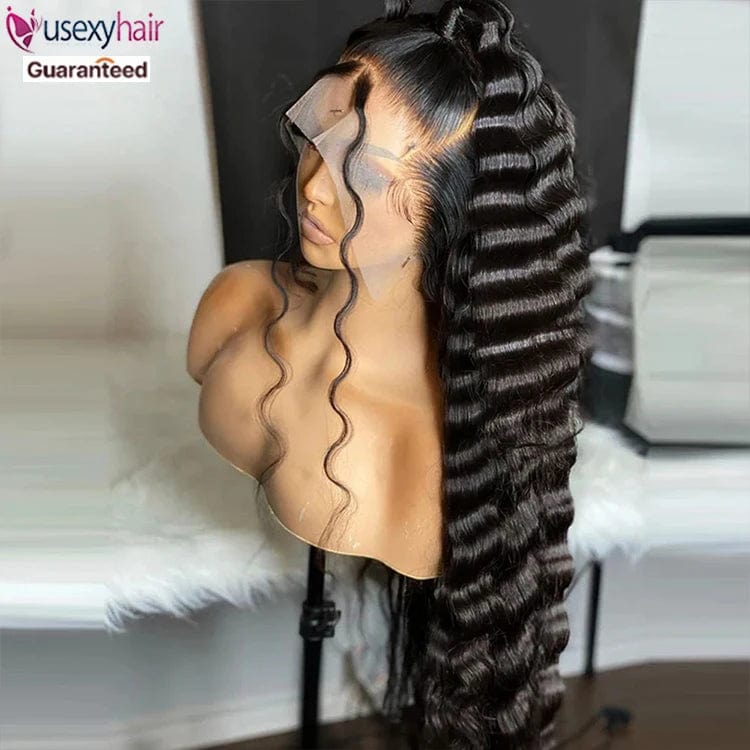 Deep wave wig / 10"full machine made bob with bangs Sample Hair 34 36 40 Inch 613 Blonde Colored Body Wave Full Frontal HD Transparent 13x4 13x6 Lace Human Hair Wigs Lace Front Wigs For Women