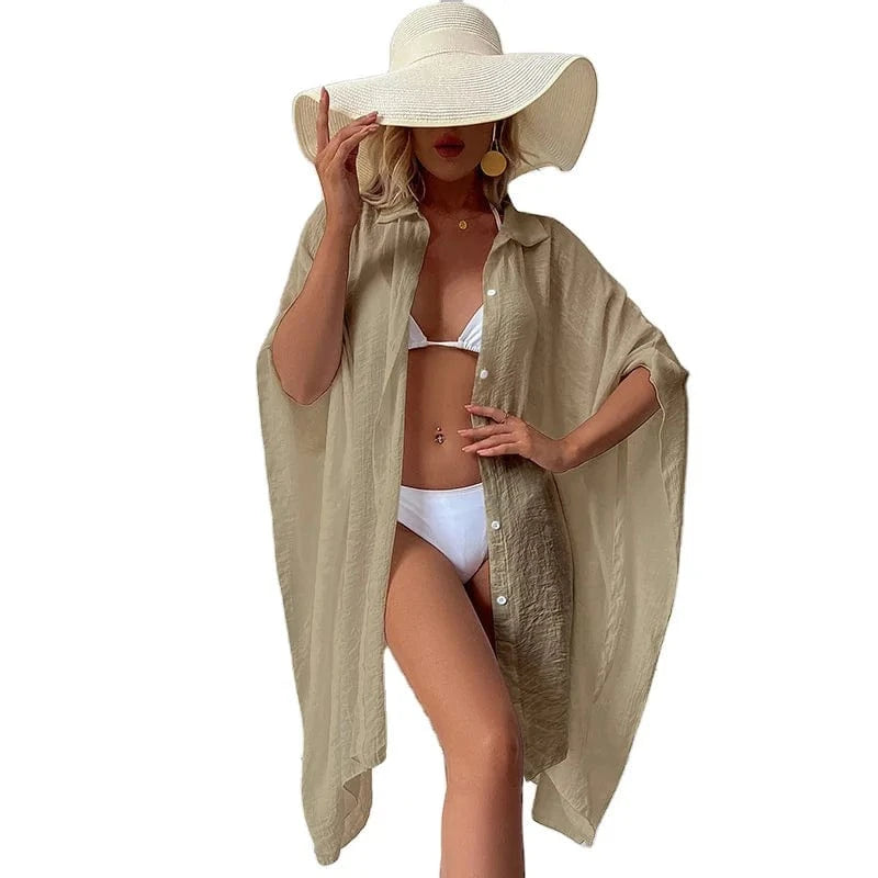 default DAMOCHIC Wholesale Casual Loose Beach Shirt Ladies Oversized Swimsuit Cover Up Solid Color Bikini Beach Cover Ups for Women 2023