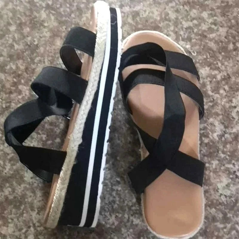 default Summer new women wedge heel sandals hemp rope bottom color matching women sandals