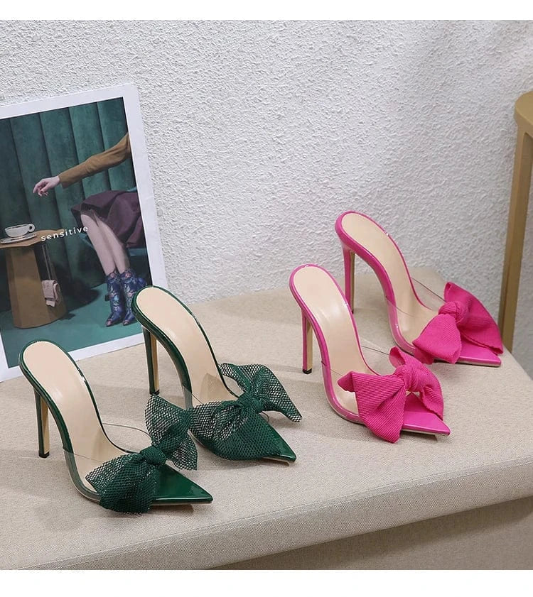 DEleventh Shoes Sexy High Heel Fashion Bow Tie Pumps Summer Slippers Wedding Shoes Thin High Heels