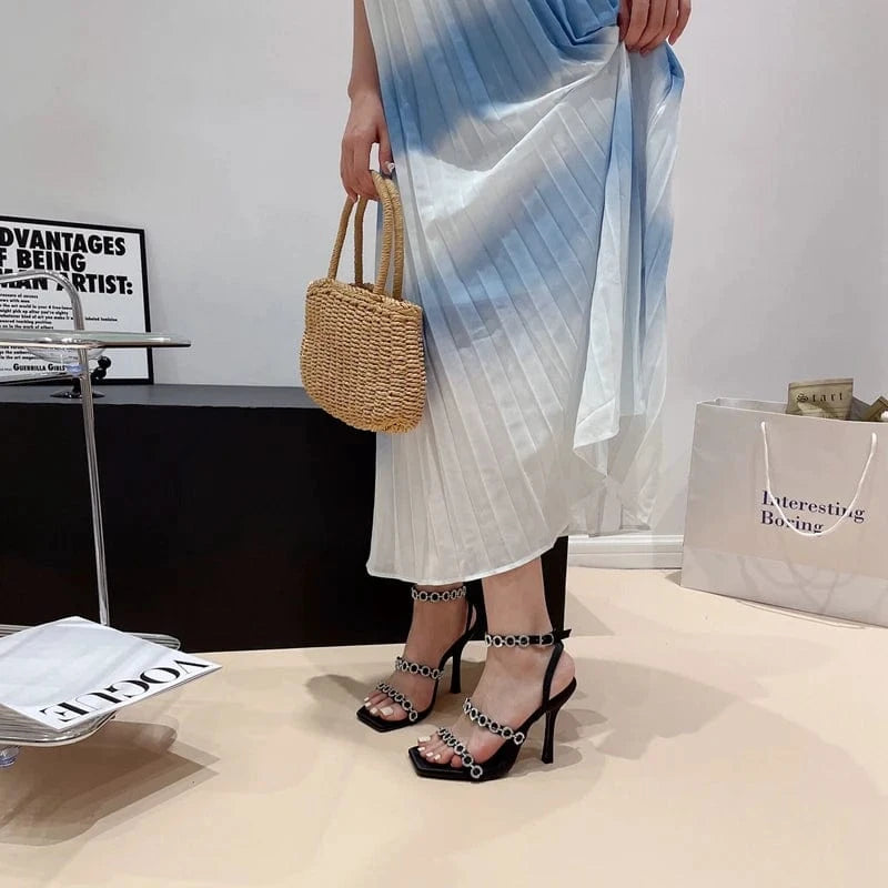 DEleventh Shoes womens sandals custom logo new fashion classics style rhinestone chain high heels pumps shoes