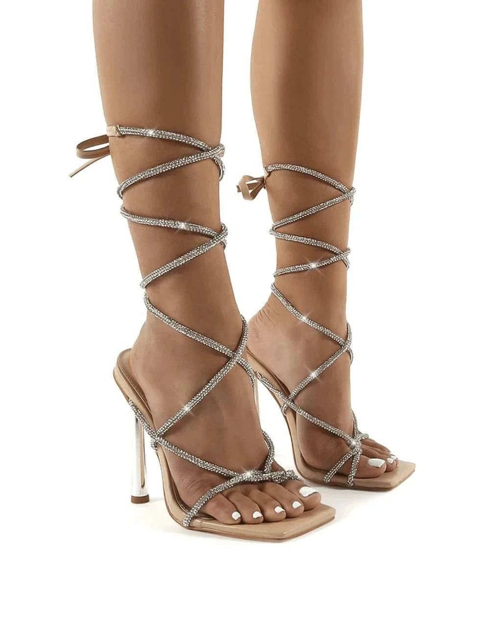 DEleventh women Shoes 6001-8 Flip Flop Rhinestone Ankle Strap High Heels Sexy ladies heeled Sandals shining heels lace up shoes