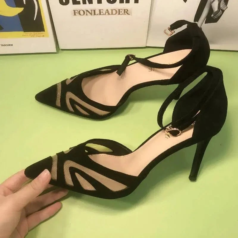 Delicate Stiletto Sandalias With Pointed Toe Hollow And night club Women's Mesh High Heels
