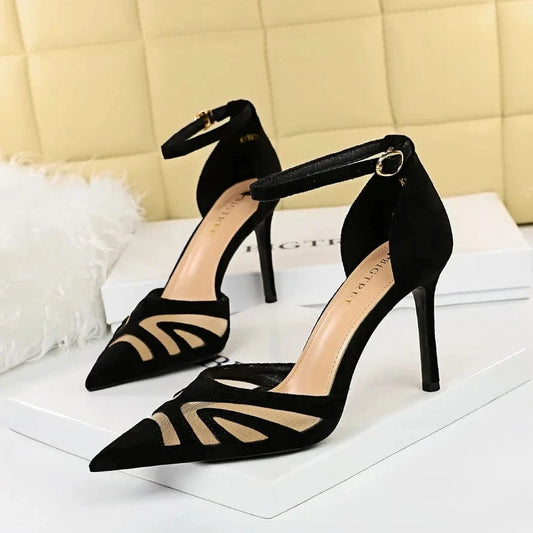 Delicate Stiletto Sandalias With Pointed Toe Hollow And night club Women's Mesh High Heels