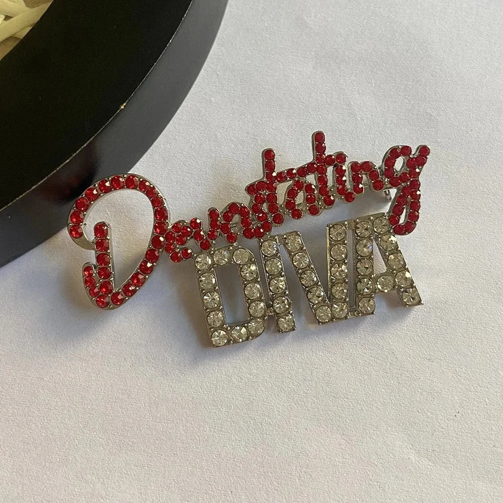 Delta Diva Lapel Pin Red Rhinestone Greek Sorority Customized logo Lapel Pin Jewelry Devastating Diva Brooches