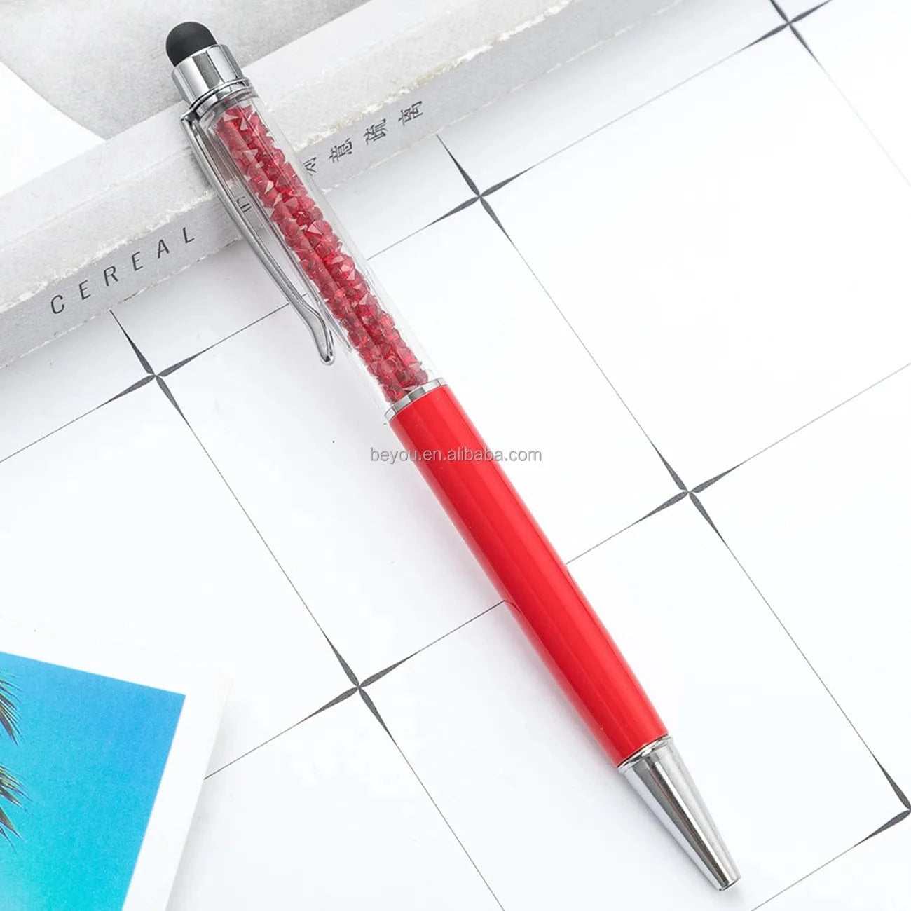 Delta Sigma Theta Stainless Pyramid Red Rhinestones Titanium Steel Square Pearl Necklace DST Jewelry for Sorority Girls