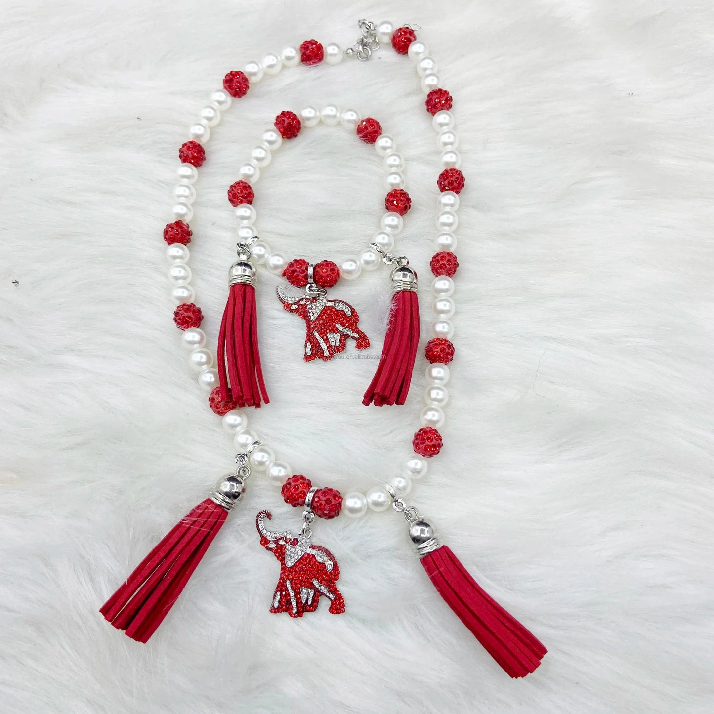 Delta Tassel Elephant Necklace Set Jewelry