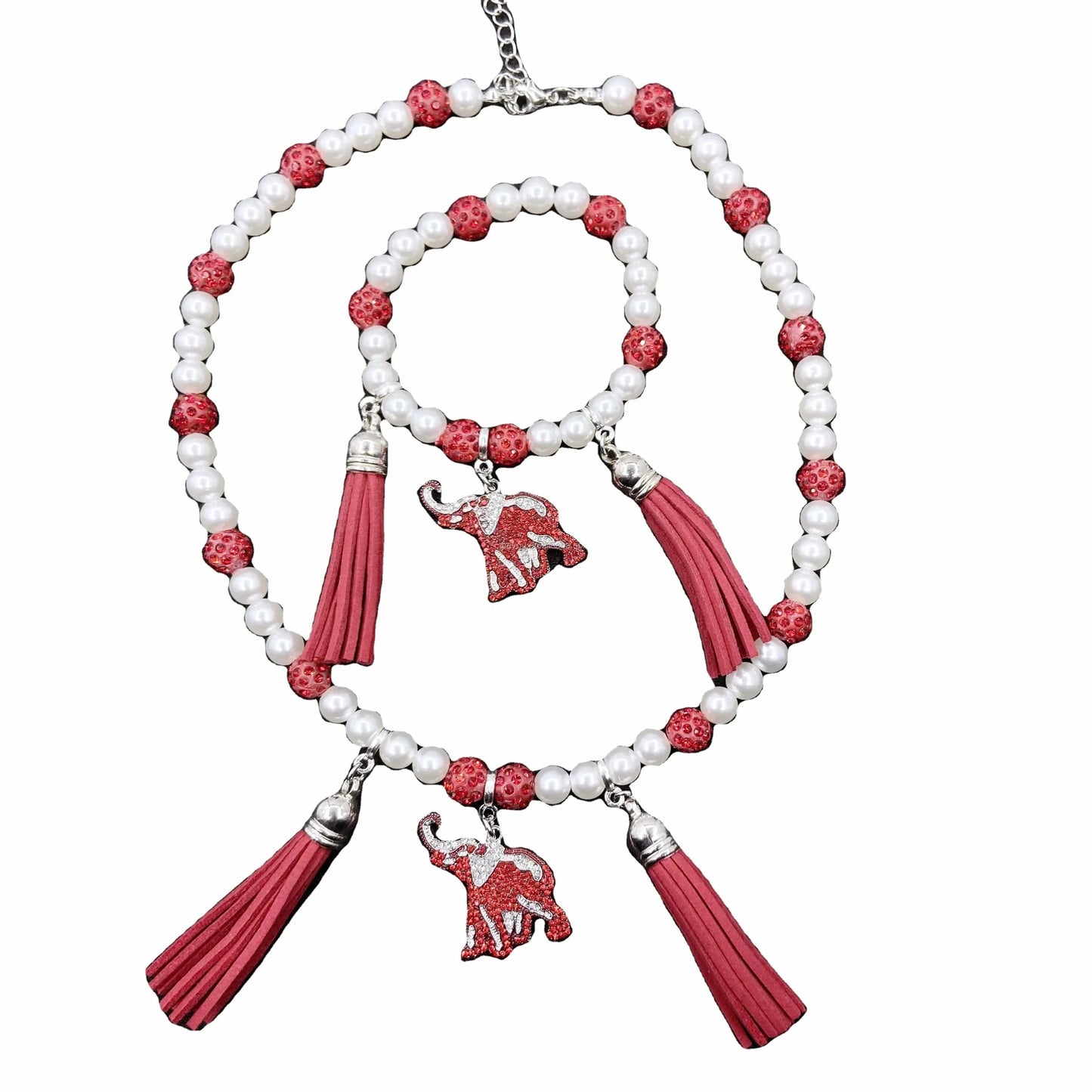Delta Tassel Elephant Necklace Set Jewelry