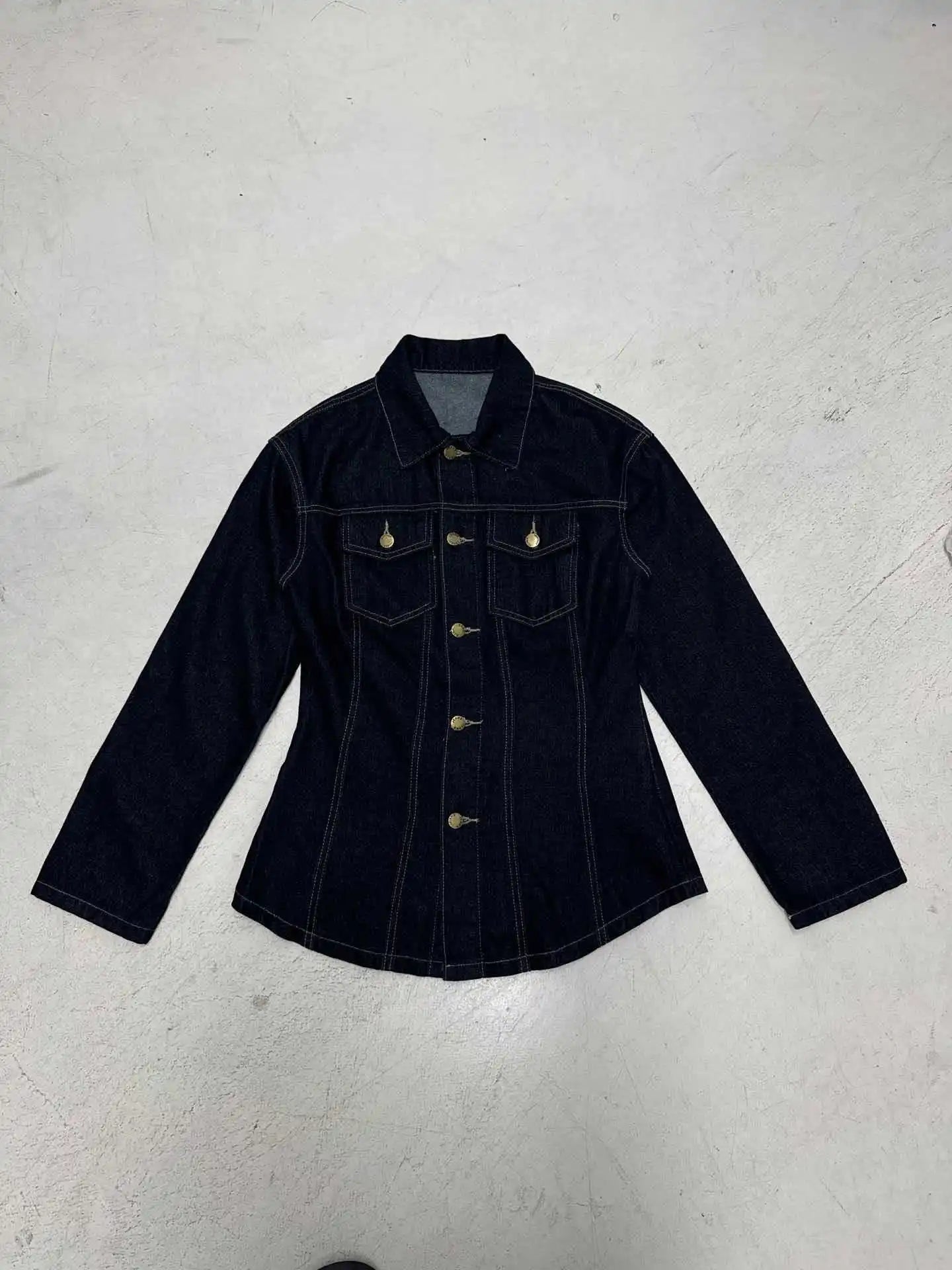Denim Coat With Waist Cinching Casual Streetwear Style - SN Wigs & More