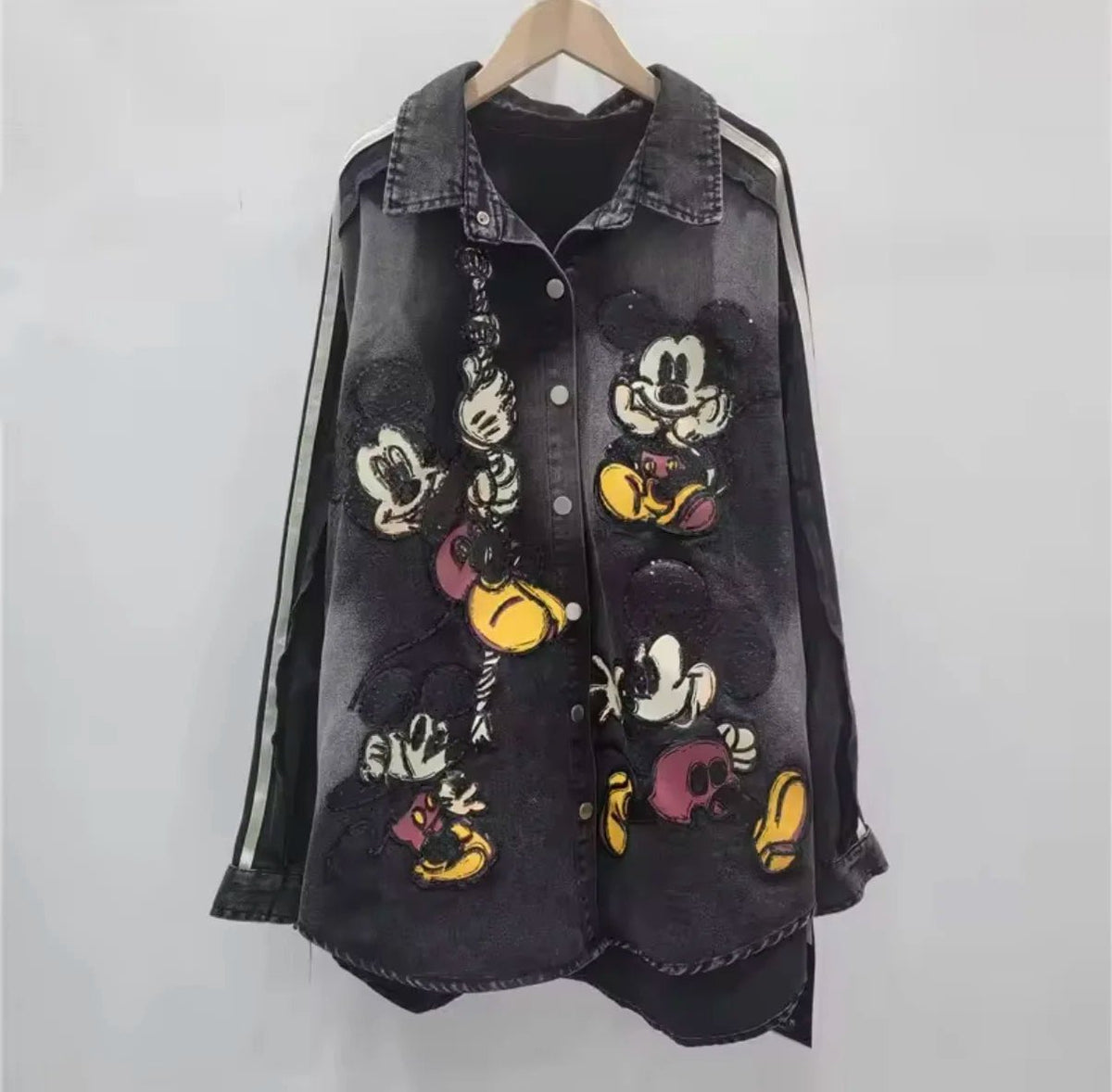Denim Jacket With Heavy Sequin Embroidery And Loose Mid Length For Women - Casual Style - SN Wigs & More