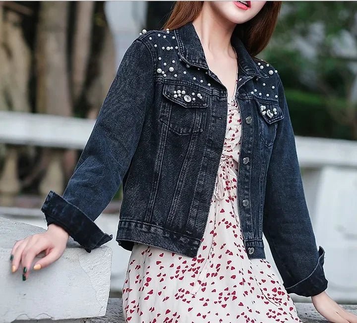 Denim Jacket With Ripped Detailing And Turn Down Collar – Vintage Streetwear Loose Fit Outerwear - SN Wigs & More