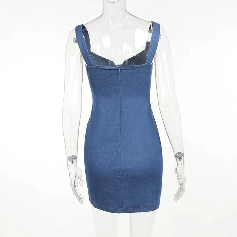 Denim Night Club Birthday Dresses Luxury 2024 Sleeveless Deep V Mini Bodycon Dress Sexy Party Wears