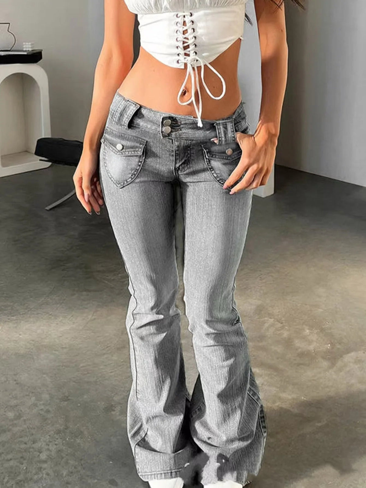 Denim Pants High Stretch Slim Fit Y2K Streetwear Spring - SN Wigs & More
