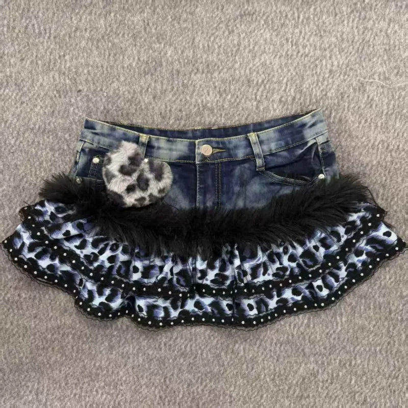 Denim Shorts With Dark Panther Print – Y2K Punk Retro Style - SN Wigs & More