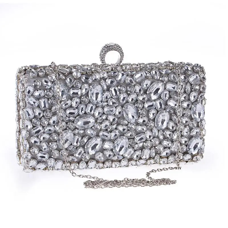Design A silver / CHINA Women Clutch Evening Bag Beaded Crystal Lady Wedding Purse Rhinestones Handbags Silver Black Evening Clutch Bags for Women
