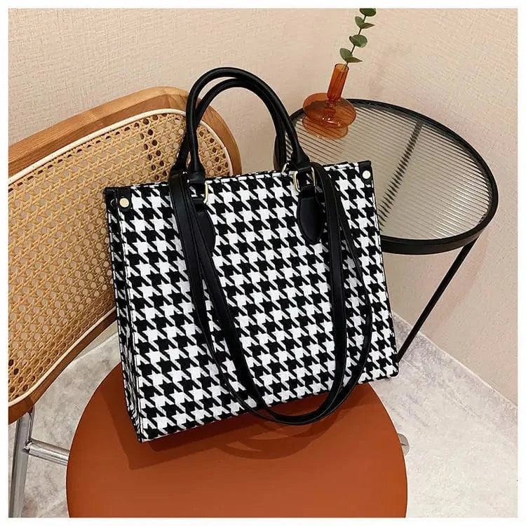 Designer famous brand / Black Designer Hot Sale 2024 Customized Retro Houndstooth Large Tote Bag Fashion Leather Handbag Shoulder Bag for Women