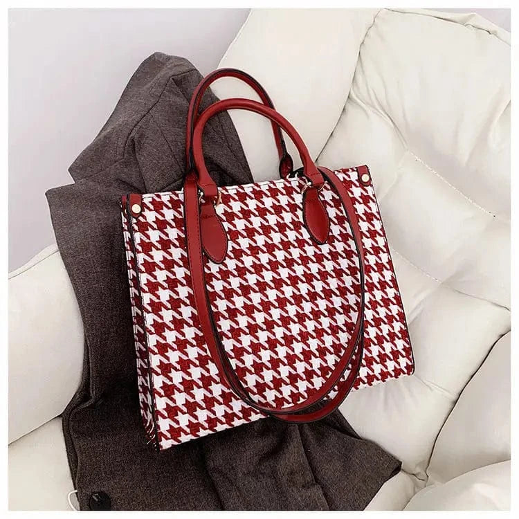 Designer Hot Sale 2024 Customized Retro Houndstooth Large Tote Bag Fashion Leather Handbag Shoulder Bag for Women
