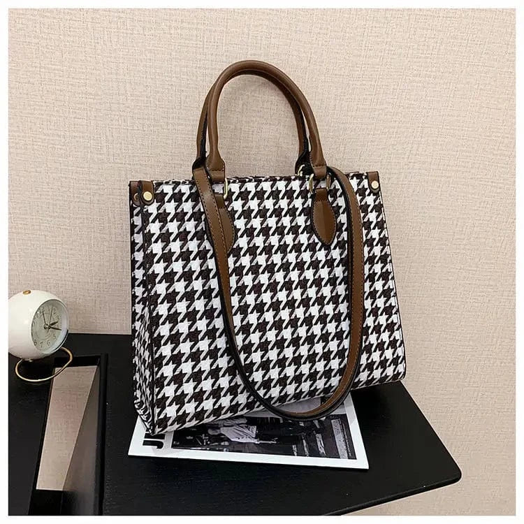 Designer Hot Sale 2024 Customized Retro Houndstooth Large Tote Bag Fashion Leather Handbag Shoulder Bag for Women