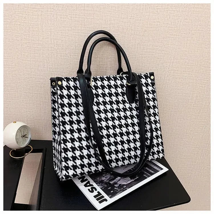 Designer Hot Sale 2024 Customized Retro Houndstooth Large Tote Bag Fashion Leather Handbag Shoulder Bag for Women