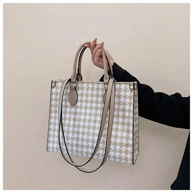 Designer Hot Sale 2024 Customized Retro Houndstooth Large Tote Bag Fashion Leather Handbag Shoulder Bag for Women