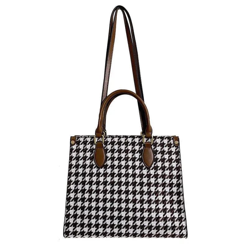 Designer Hot Sale 2024 Customized Retro Houndstooth Large Tote Bag Fashion Leather Handbag Shoulder Bag for Women