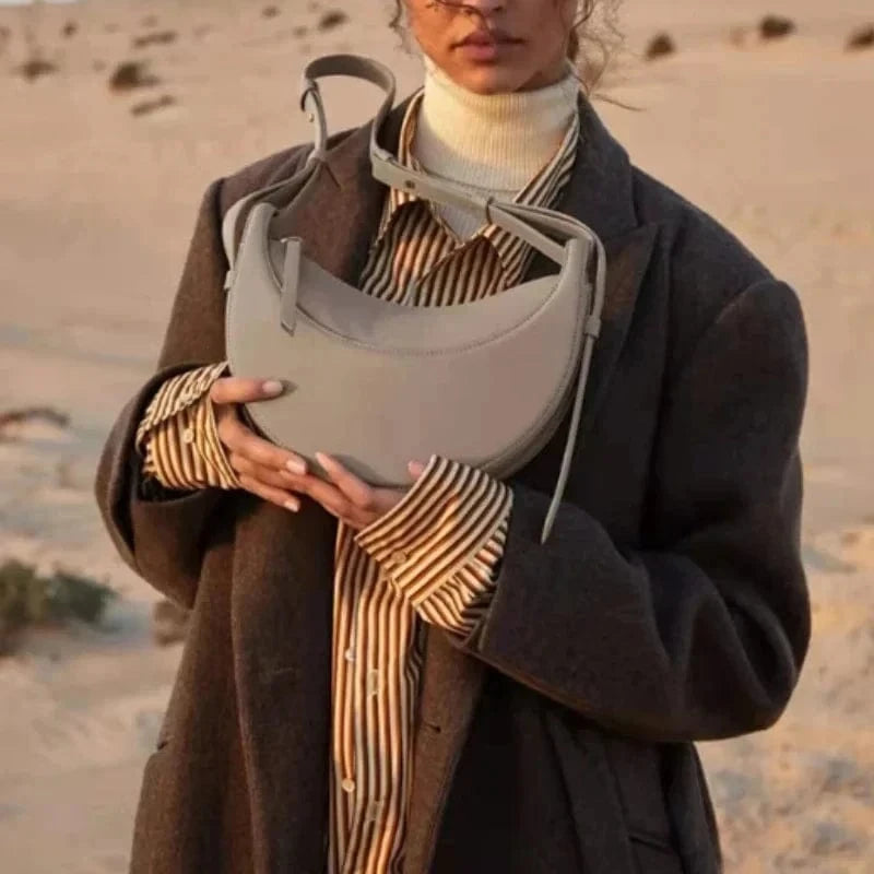 Designer Polana Genuine Leather Handbags for Women Luxury Ladies Underarm Bags Elegant Crescent Shoulder Crossbody Saddle Purse