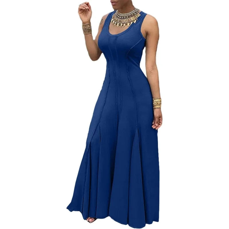 designer top quality plus size office women ladies modest 2024 summer red pleat stylish maxi long sleeveless graduation dresses