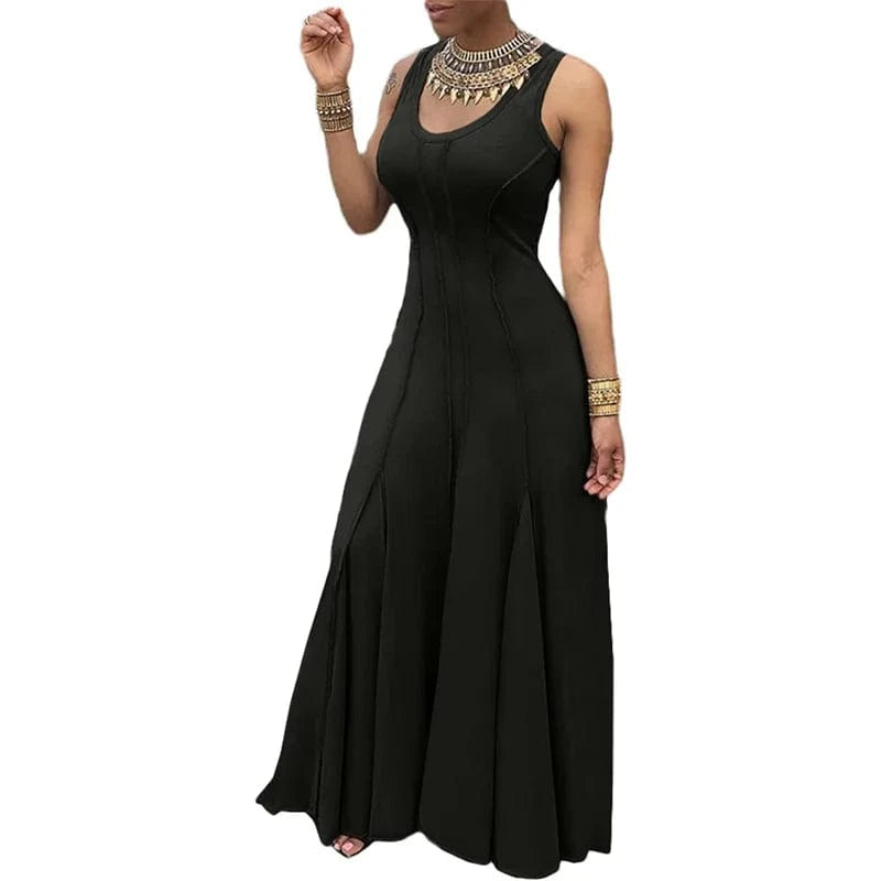 designer top quality plus size office women ladies modest 2024 summer red pleat stylish maxi long sleeveless graduation dresses