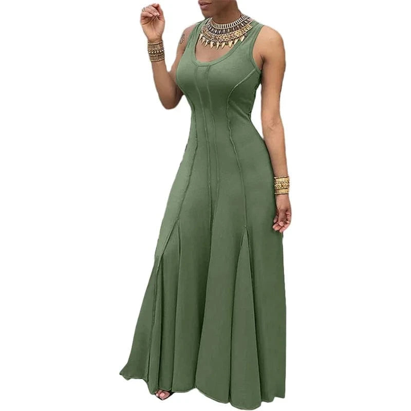 designer top quality plus size office women ladies modest 2024 summer red pleat stylish maxi long sleeveless graduation dresses