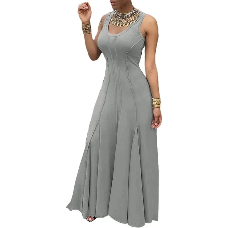 designer top quality plus size office women ladies modest 2024 summer red pleat stylish maxi long sleeveless graduation dresses