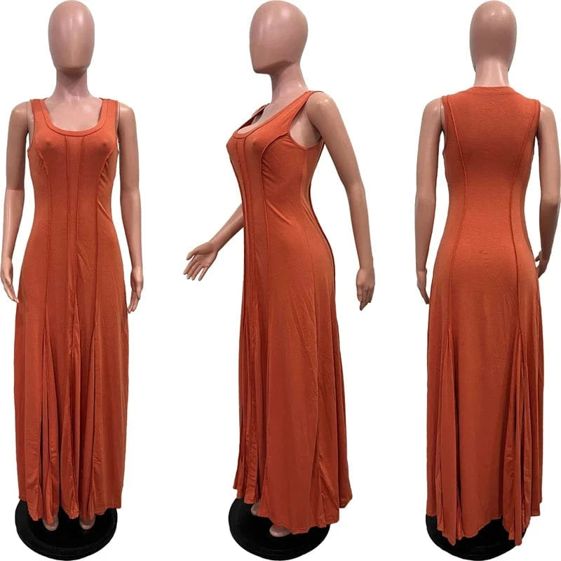 designer top quality plus size office women ladies modest 2024 summer red pleat stylish maxi long sleeveless graduation dresses