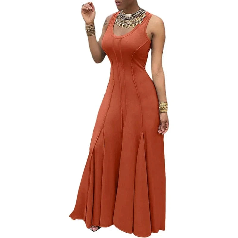 designer top quality plus size office women ladies modest 2024 summer red pleat stylish maxi long sleeveless graduation dresses