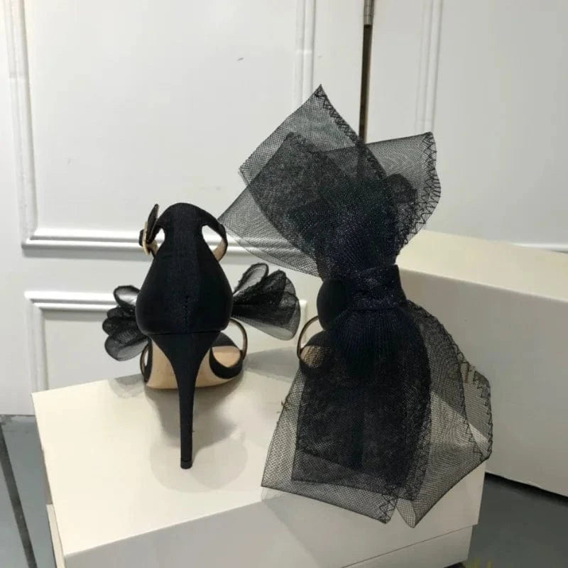 Detachable Bow Luxury Bride Wedding Shoes Stilettos Sexy White Big Bow Heels for Ladies
