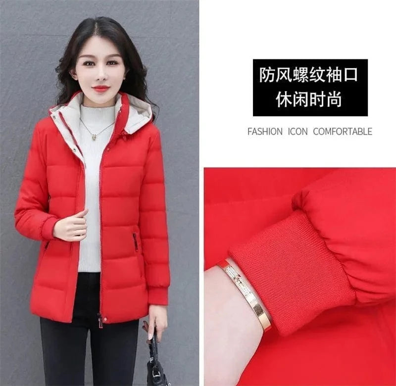 Detachable Hooded Parka Windproof jacket Female's winter jacket plush and Thickened High-End Women's Short Cotton Coat Patchwork
