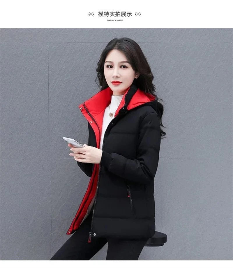 Detachable Hooded Parka Windproof jacket Female's winter jacket plush and Thickened High-End Women's Short Cotton Coat Patchwork