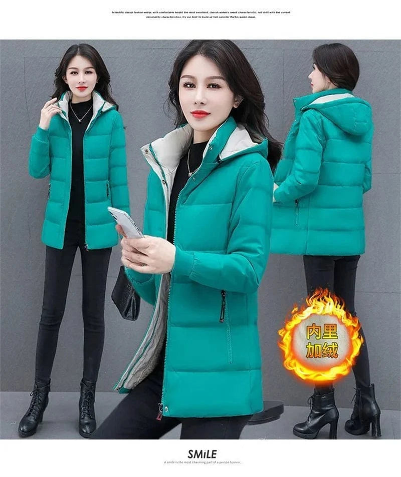 Detachable Hooded Parka Windproof jacket Female's winter jacket plush and Thickened High-End Women's Short Cotton Coat Patchwork