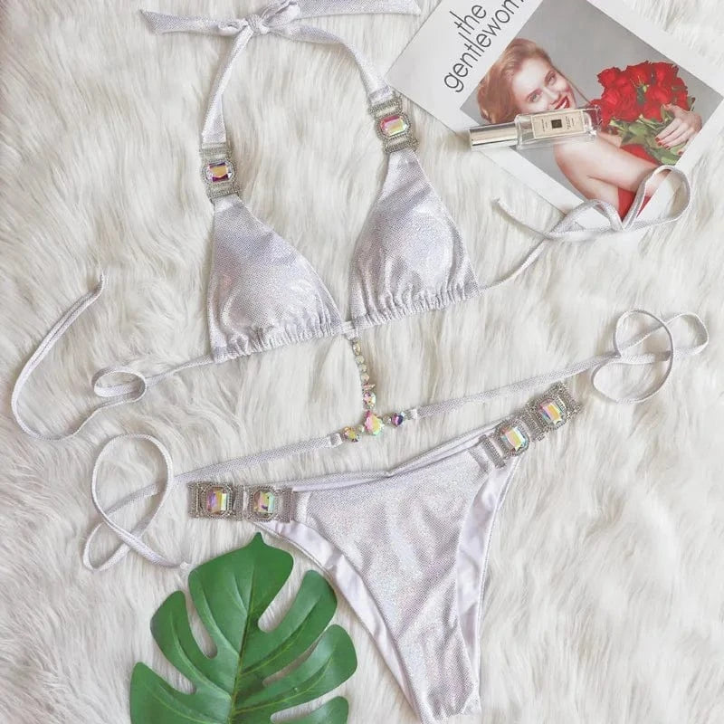 Diamond Bikini Luxury Crystal Swimwear Women Shiny Jewelry Bikini Rhinestones Bathing Suit Designer 2024 Sexy Micro Swimsuit