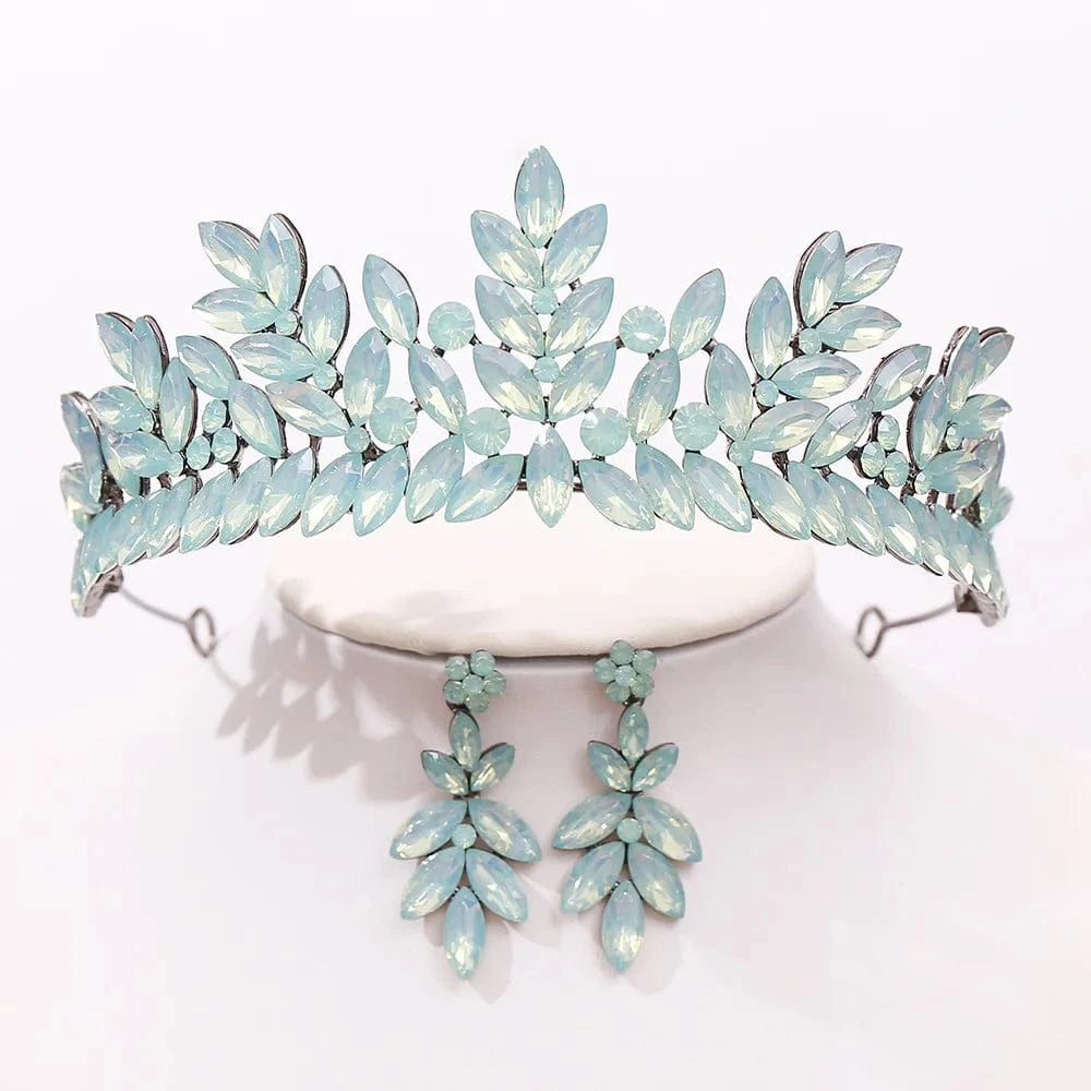 DIEZI Baroque Vintage Black Metal Green Red Crystal Opal Tiara For Women Wedding Party Dress Elegant Queen Bridal Bride Crown