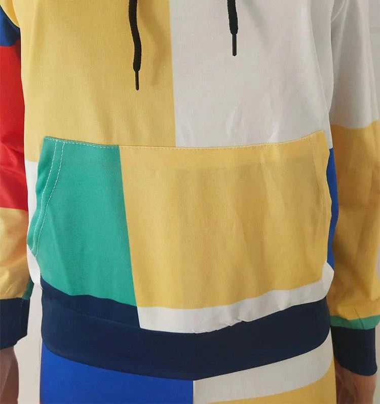 Digital Print Streetwear Women'S Two Piece Outfit Patchwork Long Sleeve Pullover Hoodie Jacket Long Pants Tracksuit Jogger Set