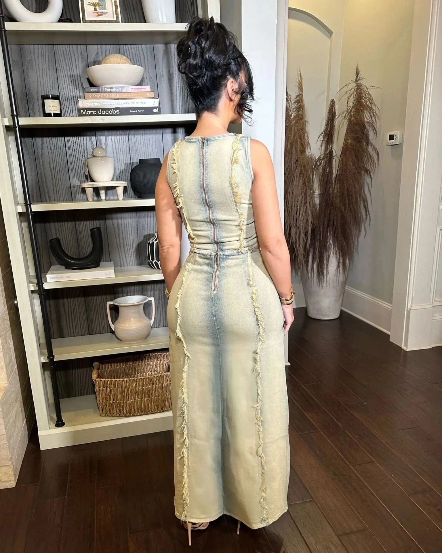 Distressed denim women two piece skirt set denim dresses women's summer clothing 2024