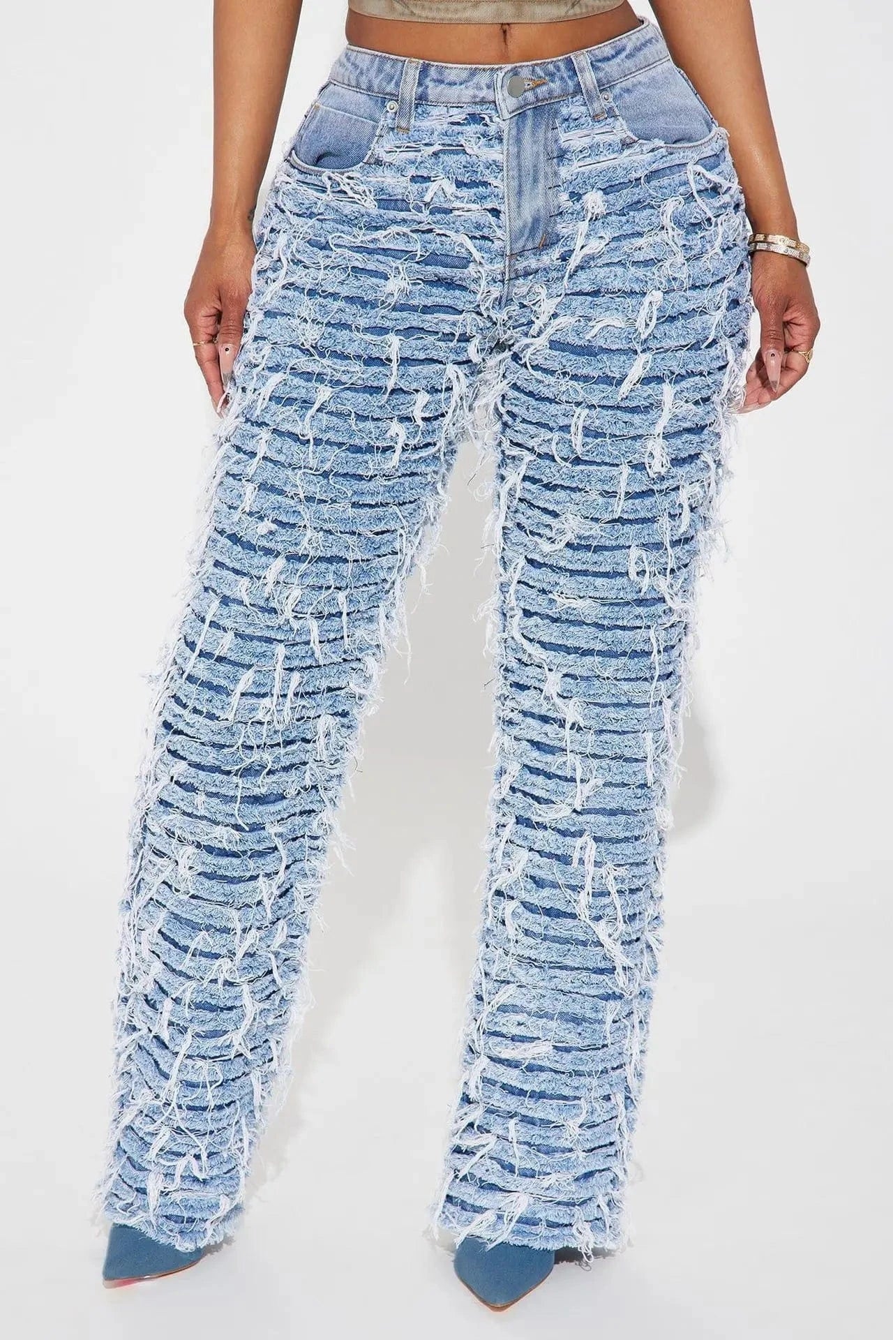 Distressed Ripped Tassel Baggy Jeans