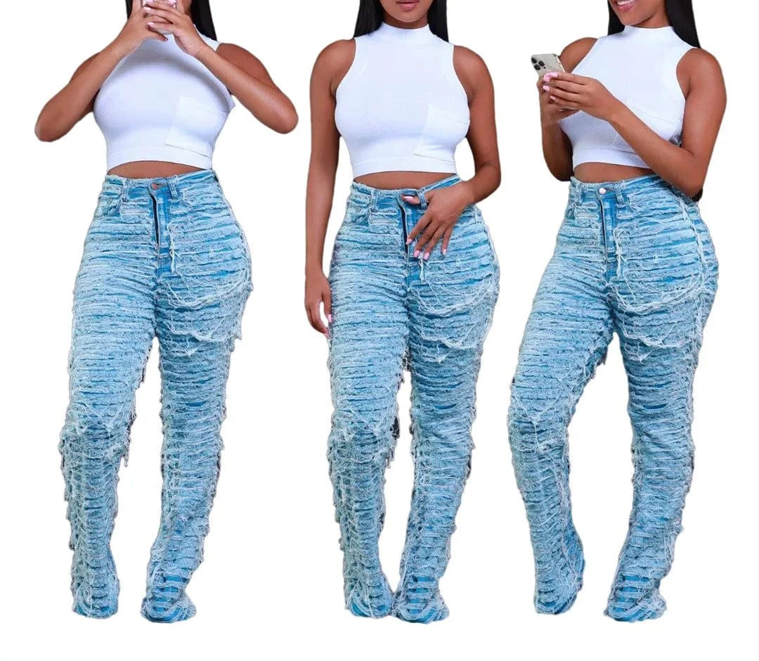 Distressed Ripped Tassel Baggy Jeans