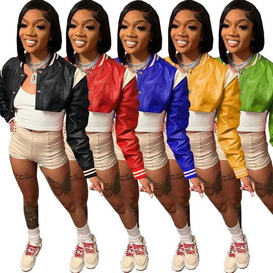 DN8690 Trendy american clothing 2024 fall winter women's coats casual baseball jacket short leather jacket fashion women jacket