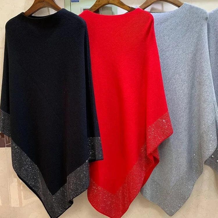 Dongguan Hong Xing Yue 2024 Autumn Winter Bohemia Ladies Red Retro Travel Pullover Cape Shawl Knitted Sweater Poncho For Girl