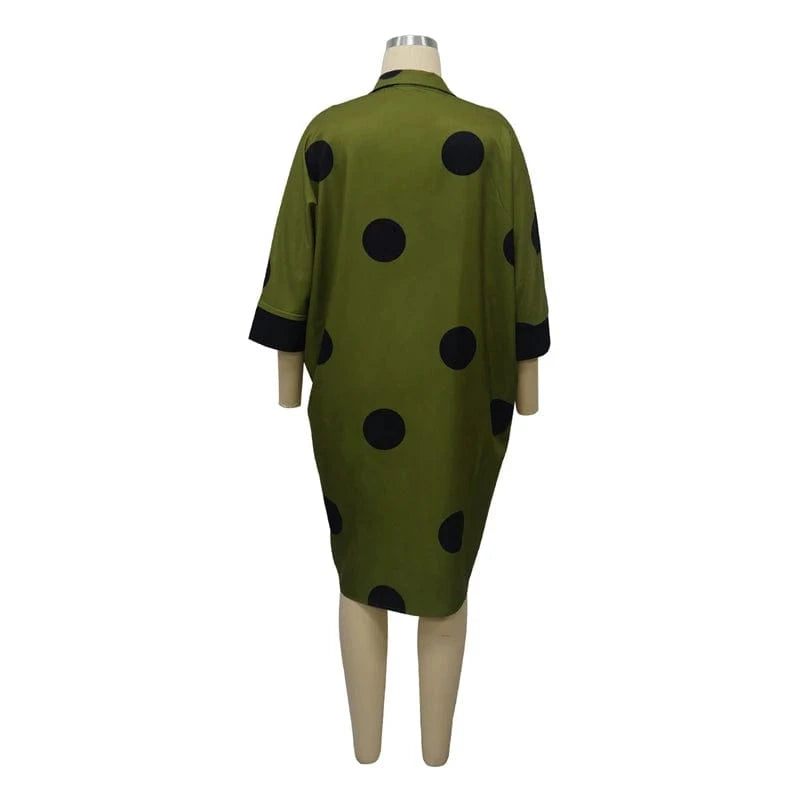dot print knit oversize long loose fitting long sleeve midi shirt dress 2024 new arrival woman casual cotton clothing for women