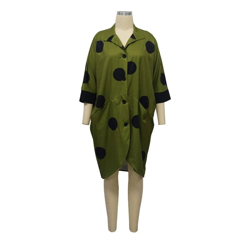 dot print knit oversize long loose fitting long sleeve midi shirt dress 2024 new arrival woman casual cotton clothing for women