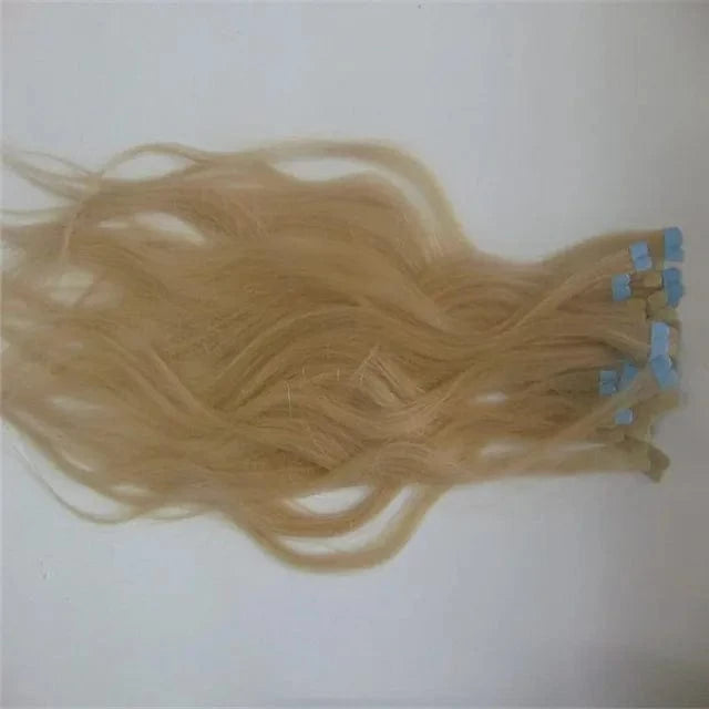 Double drawn Russian hair invisible seamless curly skin weft tape in hair extensions human hair